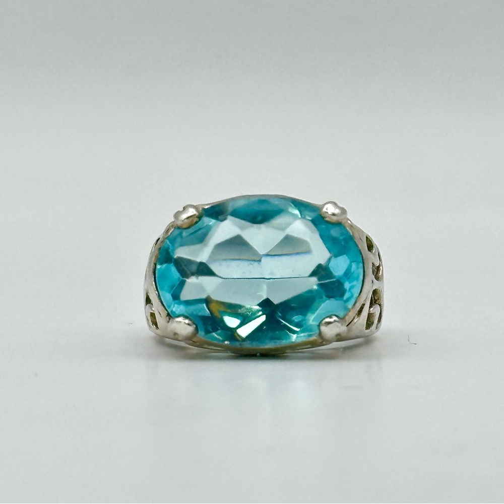 Silpada Retired Blue R2387 Cove Sterling Silver & Oval Aqua Glass Ring Size 7.5 - Picture 2 of 13
